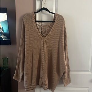 Cozy Tan Sweater with Lace-Up Detail